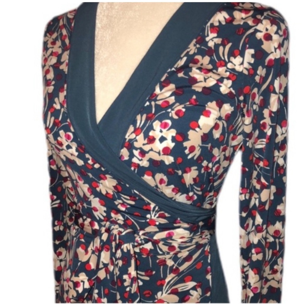 Floral Wrap Dress in Blue and Red